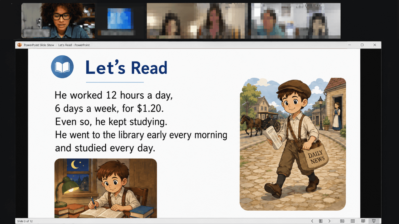 Live Reading class on screen — Let's Read