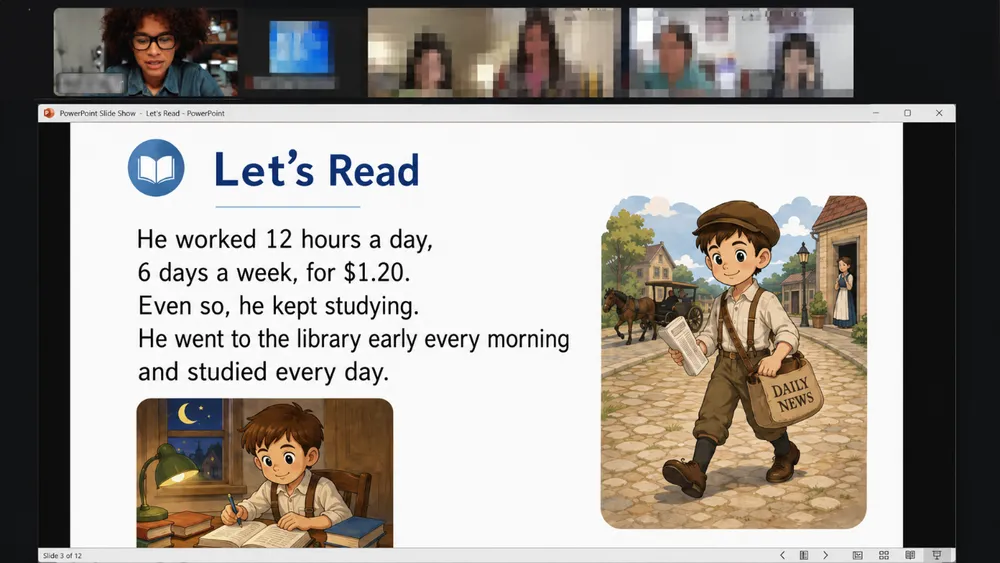 Live Reading class — Let's Read lesson with teacher and students